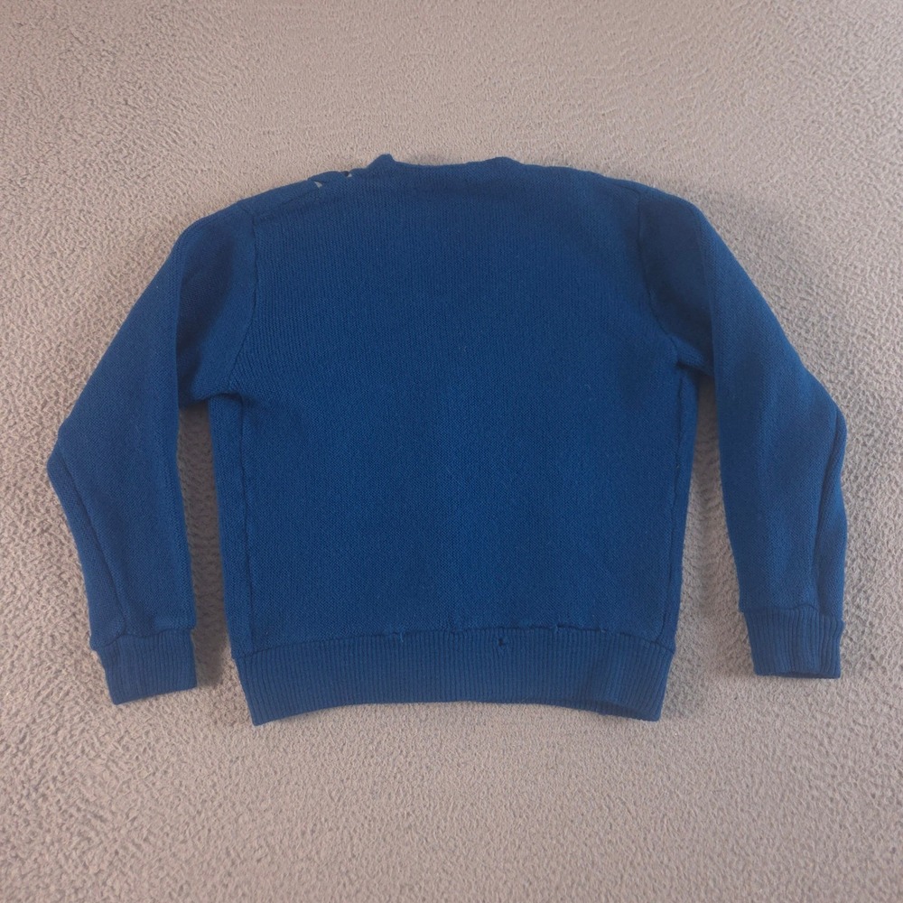 VINTAGE Silverwoods Sweater Mens M Teal Open Knit Cable Cardigan Wool 60s 70s - Picture 7 of 13